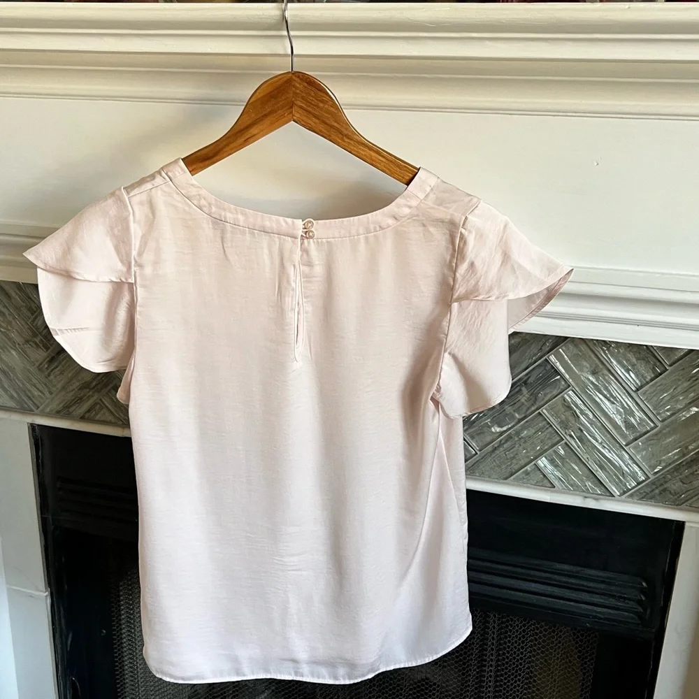 Petal Pink BANANA REPUBLIC Butterfly Cap Sleeve SILKY Short Sleeve BLOUSE Top XS - Picture 5 of 11